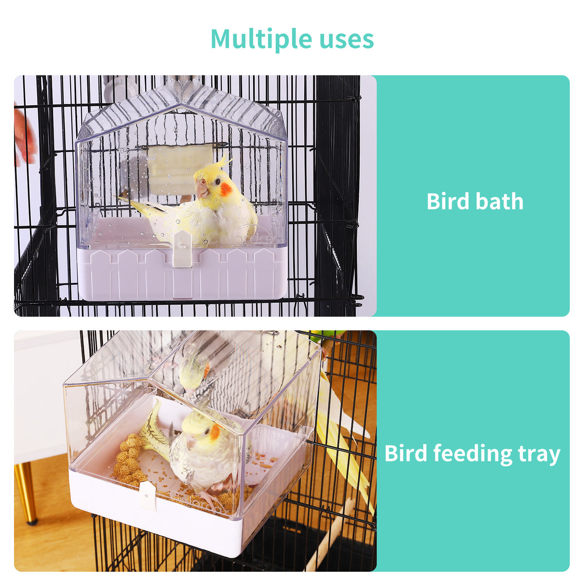 Colorday Transparent Cage Bird Bath for Small Birds
